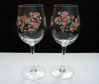 £9.99 • Buy Pair Of 'Chef & Sommelier' Large Vintage Wine Glasses With Pink Green Pattern