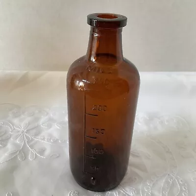 Vintage Amber Apothecary Medicine Bottle 250 MILS Rubber Stopper Stuck Inside • $8