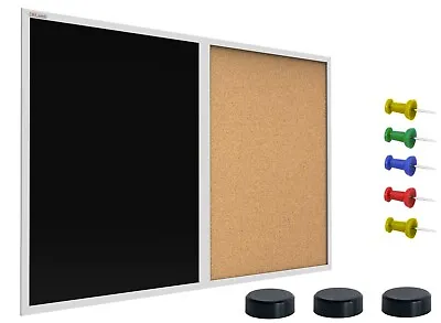 £28.85 • Buy Magnetic Combination Board 2 In 1 Chalkboard Cork Board Blackboard White Frame 