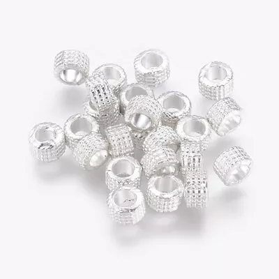 Silver Plated Spacer Beads Tube Shape Patterned Small Bright 5mm X 3mm 50pcs • £2.89