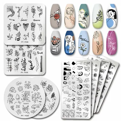 $1.53 • Buy Flower Nail Stamping Plates Line Nail Art Plate Stamp Template Marble Leaf Image