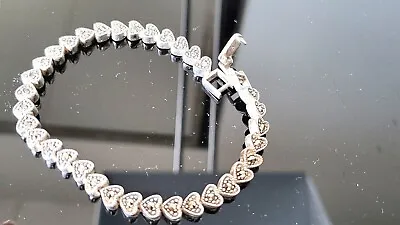 Sterling Silver Tennis Bracelet 17.5 Gr. 7.5  Inches Long Marcasite Heart • $17