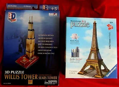 Lot Of Two 3-d Puzzles--ravensburger Eiffel Tower & Willis Sears Tower • $19.99