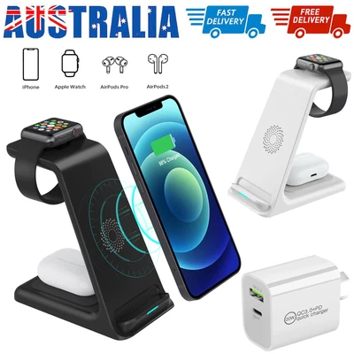 $15.99 • Buy Wireless Charger Stand 3in1 Charging Station Dock For Apple Watch IPhone Airpods