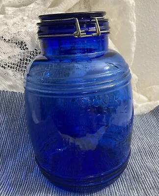 Vintage Cracker Barrel Blue Glass Cookie Jar 3QT • $30