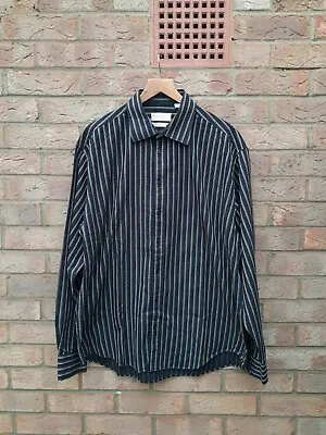 Yves Saint Laurent Mens Long Sleeve Pure Cotton Black Striped Shirt - Size XL • £14.99