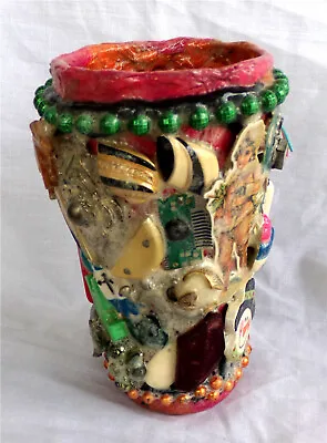 SCULPTURE MOSAIC 1/1 Original Art On Vintage Coke Glass Mixed Media Vase/Jug/Urn • $60