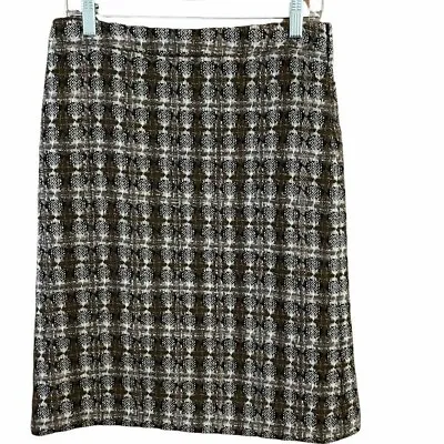 Moschino Brown Plaid Textured Tweed Wool Flat Front Pencil Skirt Women's Size 6 • $55.12