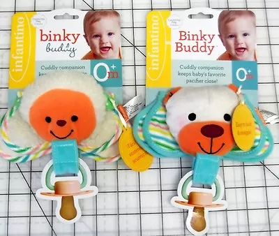 Baby Infantino Binky Buddy Plush Pacifier Holder Strap Blanket Bear Or Lamb NEW • $13.99