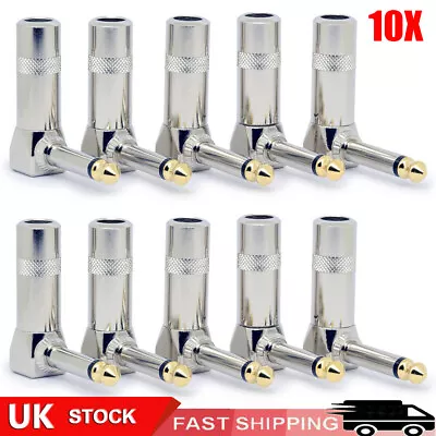 £7.49 • Buy 10x Pro Right Angle Mono Jack Plugs Gold Plated Tip 1/4 In For Guitar Pedalboard