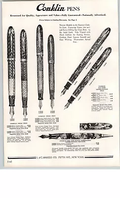 1938 PAPER AD 4 PG Conklin Fountain Pen Nozac V Line Desk Sets Moore Speedline • $14.99