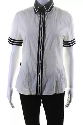Moschino Jeans Womens Striped Short Sleeve Button Down Shirt White Black Size 10 • $60.99