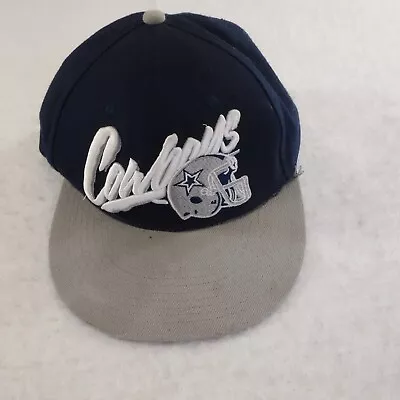 VTG Dallas Cowboys Hat Cap Snap Back Blue Gray Script Mitchell Ness Wool FLAW • $17.99