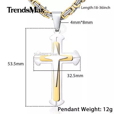 Silver&Gold Filled Stainless Steel Cross Pendant Necklace 18-30  Byzantine Chain • $15.19