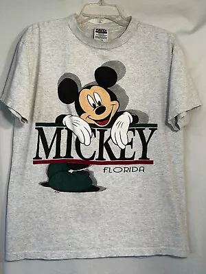 VINTAGE LARGE Disney Florida Mickey Mouse GRAY DOUBLE SIDED Graphic T-SHIRT • $20