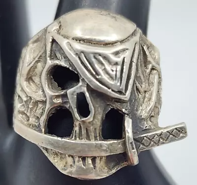 Vintage Biker Gothic Pirate Skull Sterling Silver 925 Mens Ring Size 9.5 • $64.95