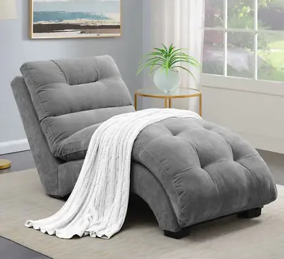Chaise Lounge Chair Lounger Day Bed Wide Sofa Tufted Padded Gray Curved Reclined • $409.99