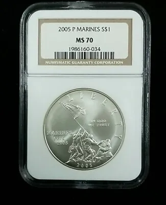 2005-P Marines S$1 Commemorative Silver Dollar NGC MS70 #9358 • $124.99