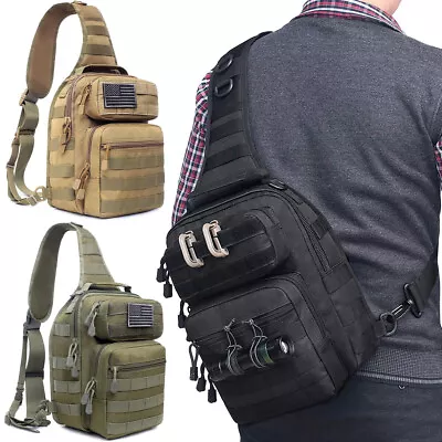 Mens Tactical Military Crossbody Shoulder Bag Chest Pack Camping Hiking Backpack • $10.99