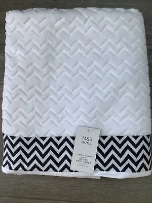 £15 • Buy M&S 100% Turkish Cotton Bath Sheet White & Charcoal RRP £22.50
