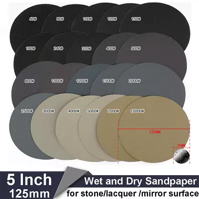60-10000Grit 5Inch 125mm Round Sandpaper Pads Sanding Disc Wet Dry Flocking Disc • $3.05