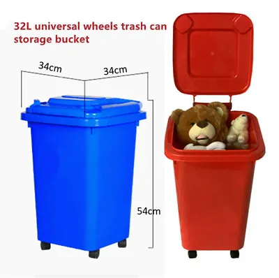 32L Universal 4 Wheels Mini Storage Bin Rubbish Bin Trolley Lid Dustbin Can • $29.99