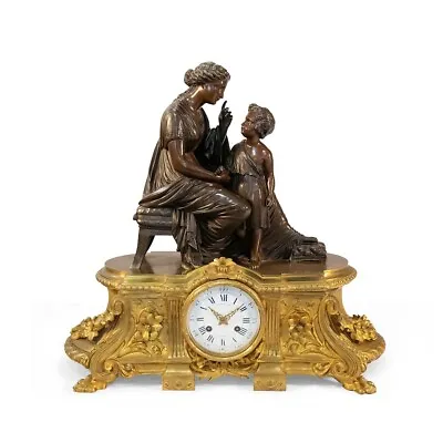 A French Louis Xvi Style Gilt & Patinated Bronze Mantel Clock By Raingo Freres • $12500