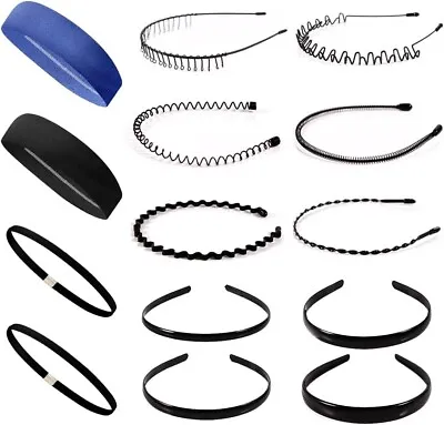 Zig Zag Hair Bands For Men Elastics Sports Headband 14PCS Black Hair Hoop Metal • £8.99