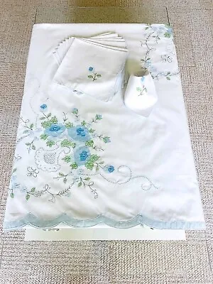 Madeira Style Embroidered Percale Rectangle Tablecloth 69 X120  With 12 Napkins • $49