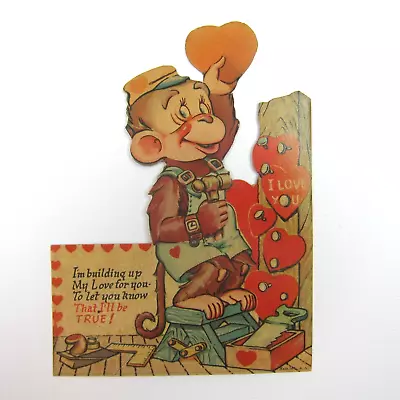 Vintage Valentine Card Mechanical Monkey Hammer Heart Building Tools 1920s-1930s • $24.99