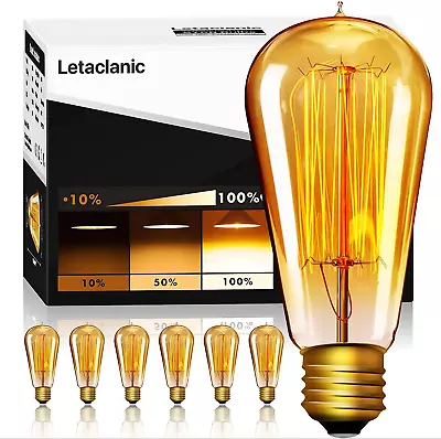 Letaclanic E26 Dimmable Edison Light Bulbs 6 Pack 40W Amber Warm White 2700K Li • $21.43