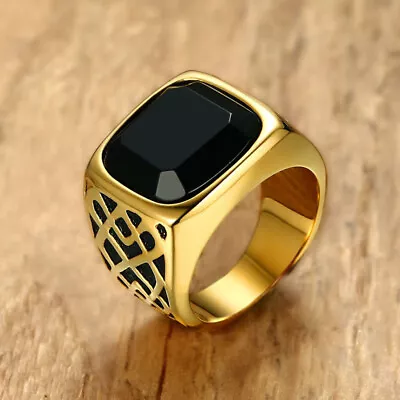 17.5MM Stainless Steel Black Agate Casting Ring • $16.49