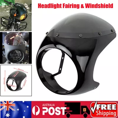 7 Inch Front Motorcycle Headlight Fairing Retro Windshield Cafe Racer Handlebar • $55.65