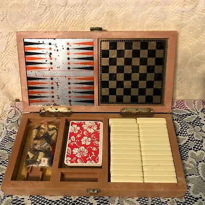 Vntg Magnetic Travel Game Set - Backgammon Checkers Chess Cribbage Domino A1 • $8