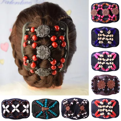 Vintage Women Hair Clip Wood Beads Magic Hair Comb Hairpin Headwear Decor Gift • £3.64