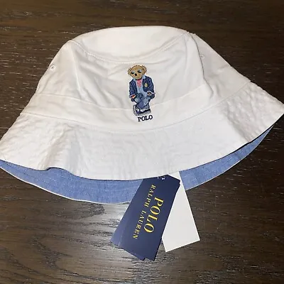 New POLO Ralph Lauren Classic Cotton Chino Polo Bear Bucket Hat White Size L/XL • $40.50