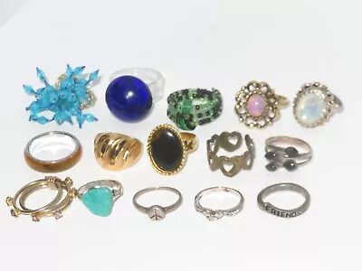 Jewelry Lot Vintage Ring Rings Costume Cocktail Cluster & More Ladies (a103) • $17.99