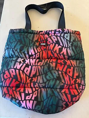 Pink VICTORIA'S SECRET Black Teal Quilted Puffy Shoulder Carry All Tote Bag NWOT • $24.99