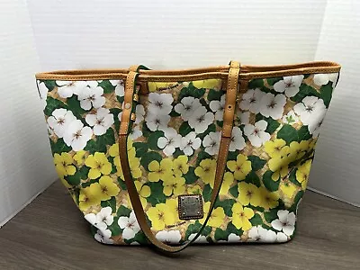 Dooney And Bourke Floral Pansies Satchel Beach Bag Shopper Tote Summer Purse PVC • $67.96