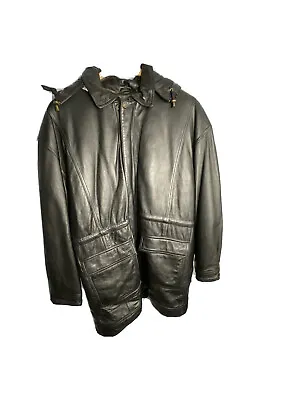 Leather Limited Mens XL Black Leather Hooded Coat With Removable Lining NWT • $99.99