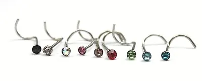 22g (0.6mm) 2mm Colored Crystal Gem Nose Stud Bar Bone Twist Ring Screw Piercing • $3.56