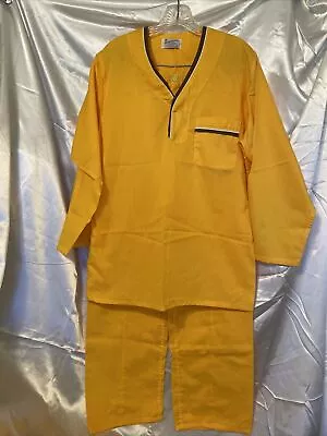 Vintage Pajama Set Men’s Permanent Press Yellow Long Sleeve Tunic Shirt Sz B M • $19.99