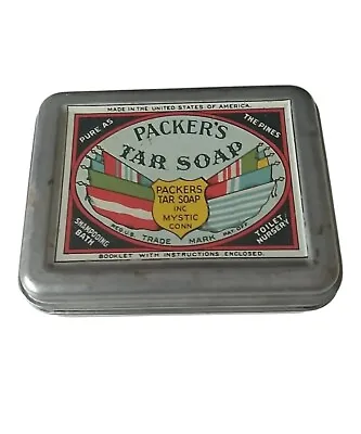 Vintage 1939 Packer's Tar Soap Tin Box Container Advertising Mystic Conn • $14.99