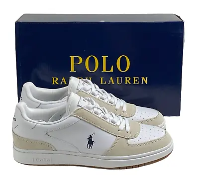 Polo Ralph Lauren Men's 9.5 10 11 Court Low Top Sneakers Leather And Suede White • $76.99