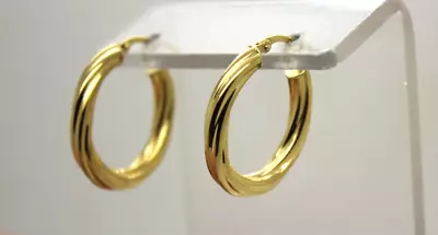 MILOR 18k Yellow Gold HOLLOW SHINY TWIST DESIGN HOOP EARRINGS • $249.95