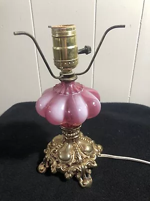 Vintage Fenton Cranberry/White Ornate Parlor/Table Lamp BASE No Shade   9.5  • $44.99