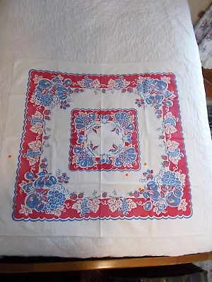 Vtg Cotton Printed Tablecloth Craft/cutter Red White & Blue Fruit • $7.99