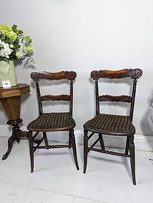 Pair Antique Edwardian Chairs Turned Double Stretchers Stamped TH FREE POSTAGE  • £135