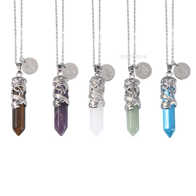 £3.99 • Buy Hexagonal Natural Quartz Crystal Chakra Healing Point Pendant Necklace Letter