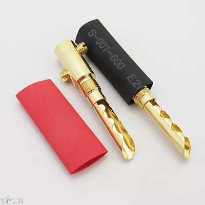 10pcs Gold Hollow Pin Banana BFA-Z 4mm Speaker Cable HIFI Connector W/Heatshrink • £9.24